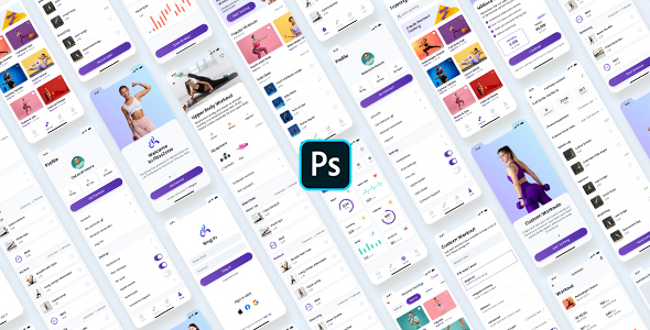 FitooZone – Fitness App UI Kit for Photoshop