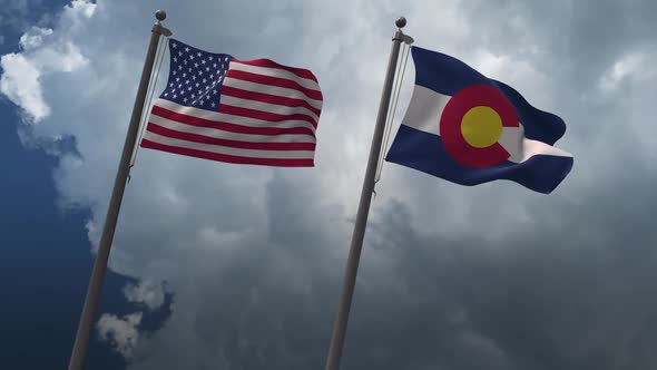 Waving Flags Of The United States And Colorado State Flag 2K
