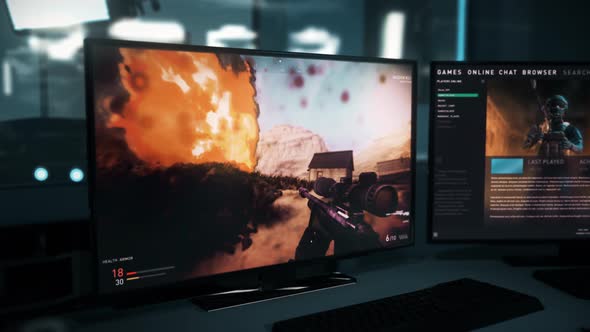 Sniper Player Shoots Barrels With To Destroy Enemy Vehicle In War Computer Game alt