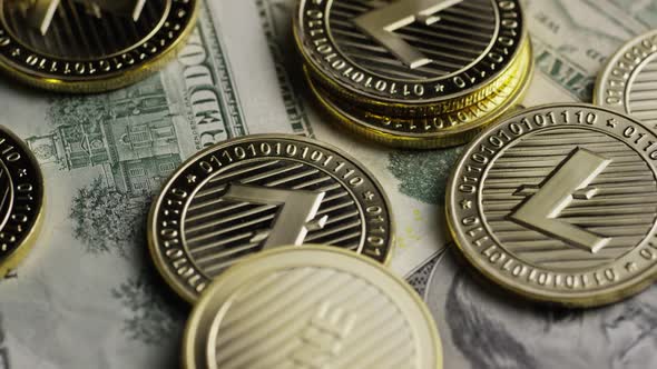 Rotating shot of Bitcoins 