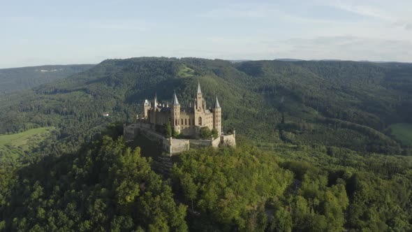 Close up aerial shot of Hohenzollern Castle