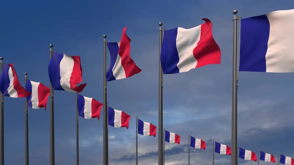 The France Flags Waving In The Wind  - 4K