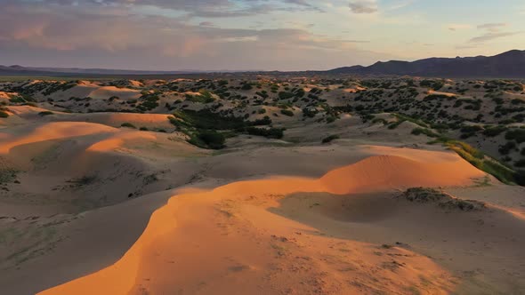 Sand Dunes in Desert at Sunrise in Mongolia