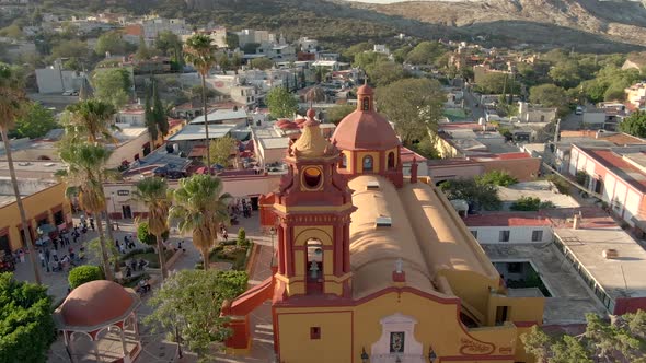 Aerial View Of St. Sebastian Temple In Bernal, Mexico - drone shot