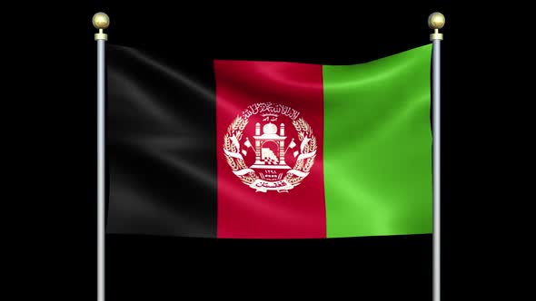 Flag Of Afghanistan Waving In Double Pole Looped