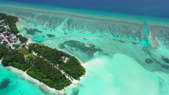 Aerial top view abstract of idyllic resort beach break by turquoise sea with clean sand background o