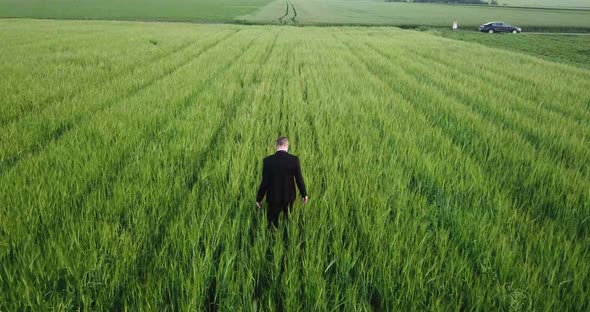The Agronomist in a Suit Walks on Agricultural Lands