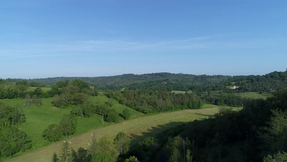 Close to the village Le Buisson-de-Cadouin in the Perigord in France aerial view