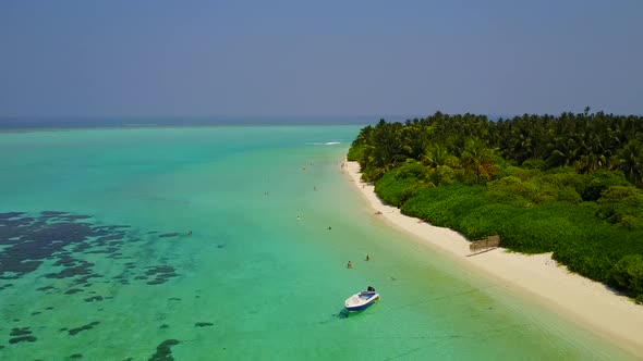 Aerial sky of exotic bay beach by blue sea with sand background