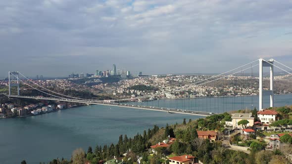Aerial view of Patih Sultan Mehmet Koprusu, Istanbul, Turkey.