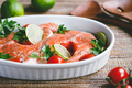 Fresh salmon steaks with lime, cherry tomatoes, parsley and olive oil - PhotoDune Item for Sale