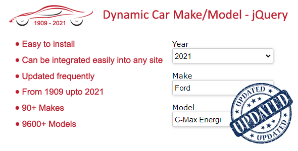 2021 Car Makes/Models Database | 9600+ Models + jQuery Script