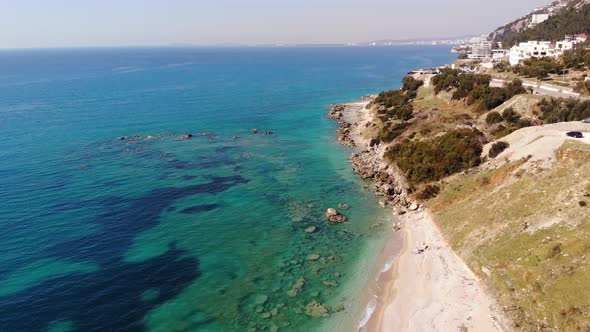 Aerial View of Beautiful Costal Shore in Vlore Albania