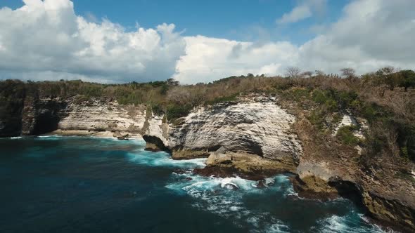 Seascape Cliffs, Sea and Waves at Nusa Penida, Bali, Indonesia