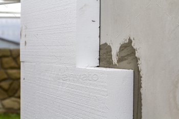 styrofoam insulation. Modern technology, construction, renovation, energy saving, alternative for mineral wool, warm comfortable house concept.