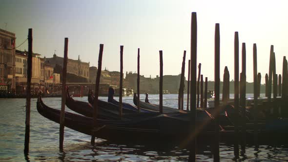 Gondola Boats in Venice Italy in Their Moorings