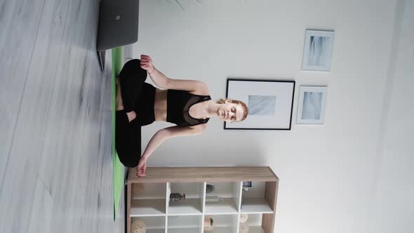 Online Meditation Home Yoga Peaceful Woman Laptop