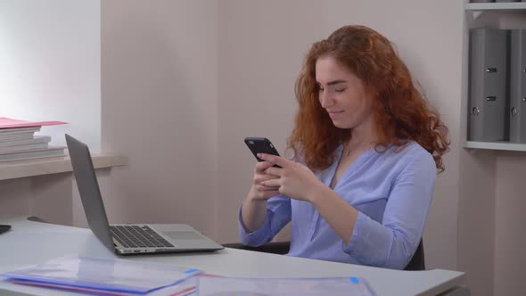 Portrait Redhead Female Use Smartphone