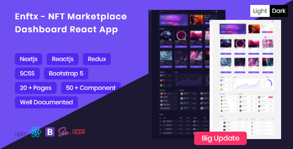 Enftx -  NFT Admin Dashboard React, Nextjs App + Dark & Light