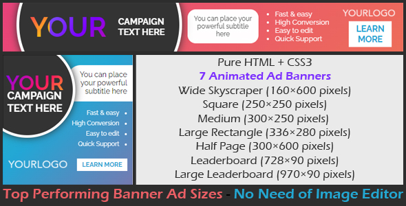 PURE HTML & CSS3 ANIMATED BANNERS