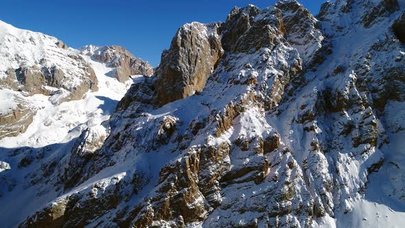 Aerial View High Snowy Mountains