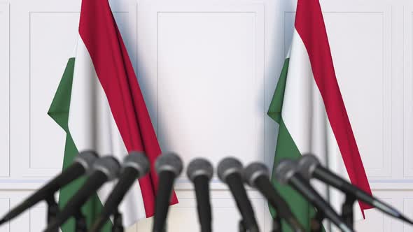 Hungarian Official Press Conference with Flags