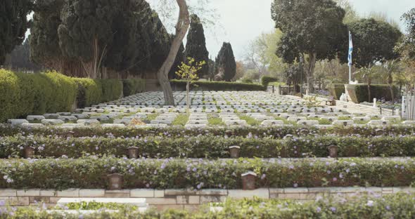 Military cemetery with graves of fallen soldiers in Israel