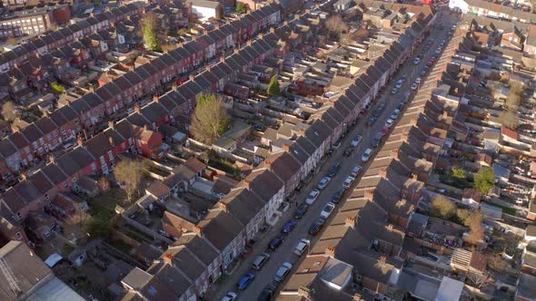 Aerial View of Terraced Working Class Housing in Luton at Sunset