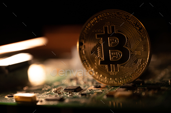 Golden coin with bitcoin symbol