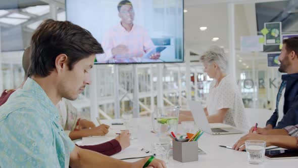 Video meeting in a creative office