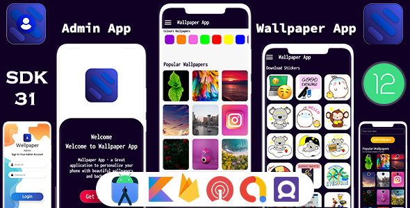 Android Wallpaper App Stickers ,Color With Admob Ads Facebook bidding, Onesignal Push Notification