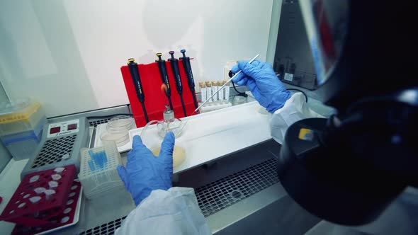 Scientist Works with Laboratory Machine While Researching Covid-19. alt