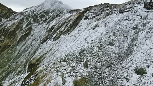 Aerial drone view of nature in Romania. Transfagarasan route in Carpathian mountains