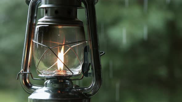 Lantern Lamp on Rainy Day
