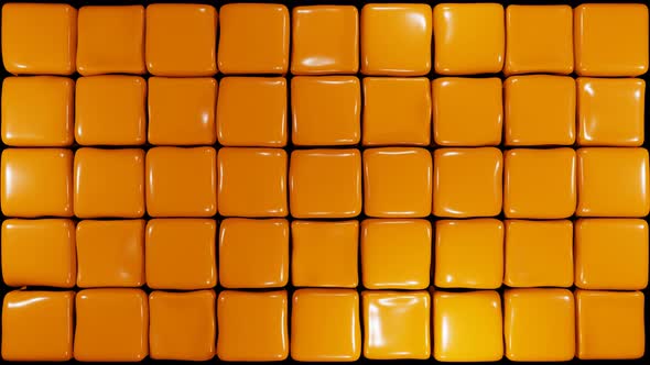 Orange soft cubes randomly moving pattern. Jelly cubes warping. Abstract Boxes 3d render. Abstract