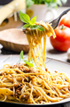 Closeup of italian spaghetti bolognese with basil - PhotoDune Item for Sale
