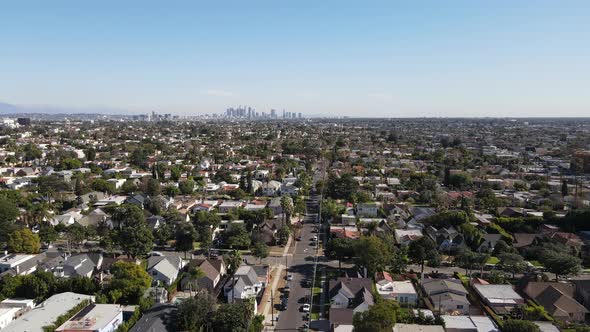 Aerial View Above Small Neighborhood in Central Los Angeles