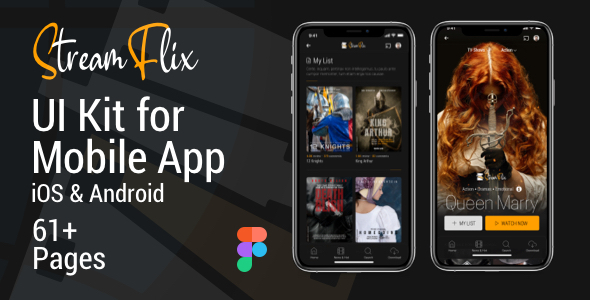 StreamFlix - Movie Streaming & Sharing Figma UI Kit for Mobile Application