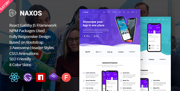 Naxos - React Gatsby JS App Landing Page Template
