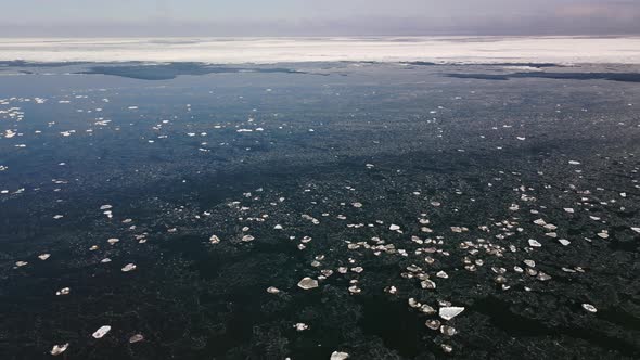 Aerial footage of ice on Lake Huron in Michigan