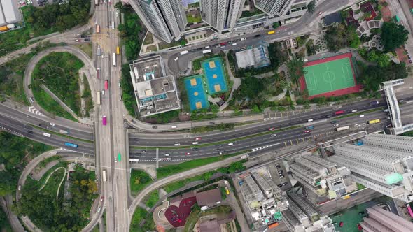 Top down view of Hong Kong traffic in the city