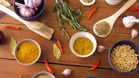 Different Spices for Cooking on Wooden Table 34