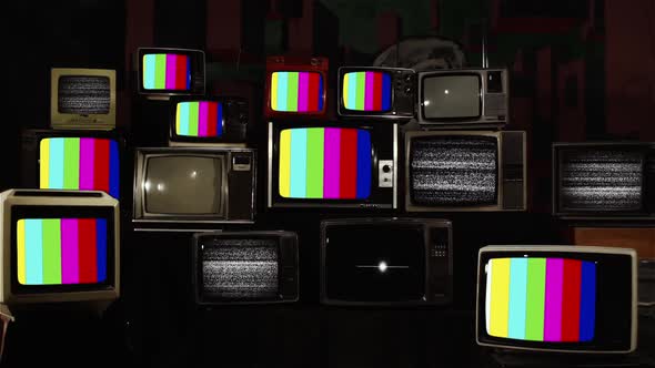 Vintage Color Bars Test Signal on Retro Televisions.