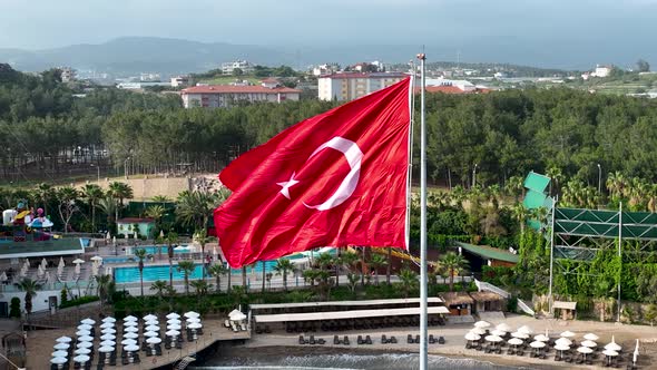 Turkısh flag aerıal vıew 4 K Turkey Alanya