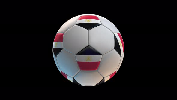 Soccer ball with flag Egypt, on black background loop alpha alt
