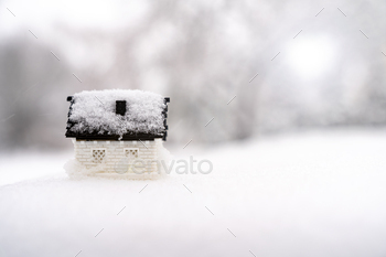 3D model house on snow natural background for winter season