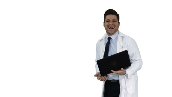 Entrepreneur engineer or doctor with a laptop laughing