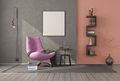 Relaxation room with pink armchair and little bookcase - PhotoDune Item for Sale