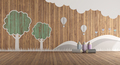 Empty playroom with embossed decorations on wooden wall - PhotoDune Item for Sale
