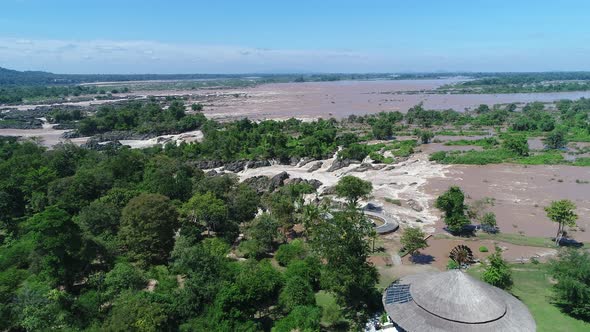 Si Phan Don or 4.000 islands near Don Det in southern Laos seen from the sky